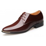 Brown Patent Glossy Pointed Head Lace Up Oxfords Dress Shoes